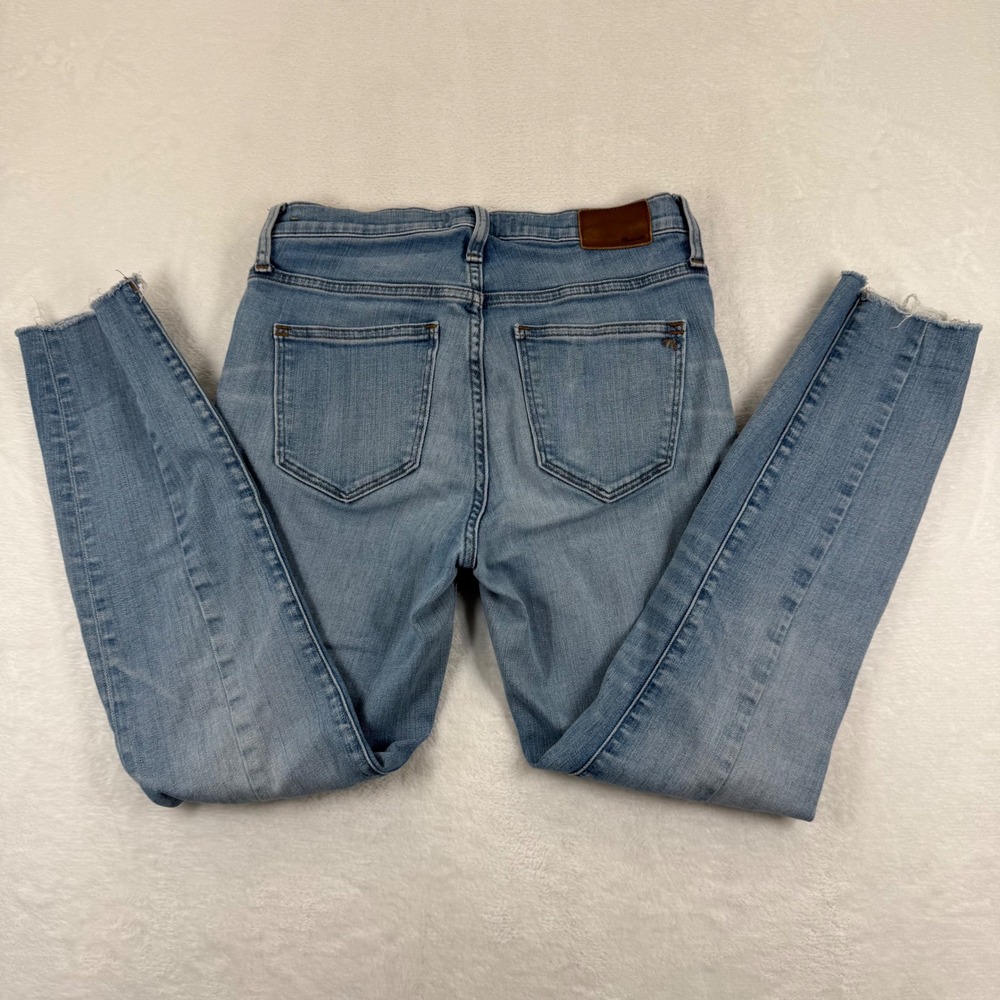 Madewell Womens High Rise Pintuck Skinny Jeans Light Wash Raw Hem Blue Size 27